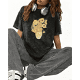 thumbnail image 1 of Washed Sunflower Art Graphic Tee T-Shirt Print Top Breathable Short Sleeve Round Neck Black S-2XL Plus Size, 1 of 5