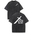 thumbnail image 1 of Washed Sword Motif Cotton Top Shirt Fashion Casual Round Neck Short Sleeve Comfortable Black S-2XL Plus Size, 1 of 5