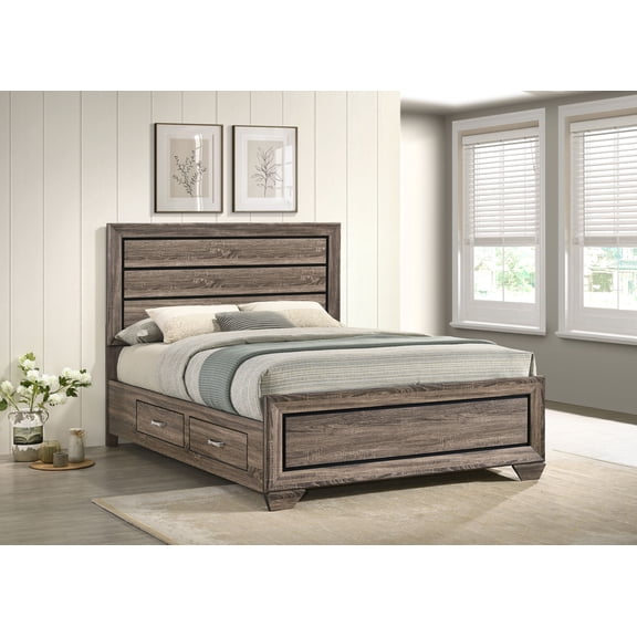Washed Taupe Queen Storage Bed
