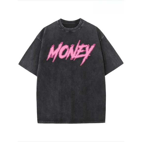 Washed Tee Black S-2XL Hot Press Print Short Sleeve Cotton T-Shirt Top Summer Casual Plus Size