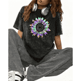 thumbnail image 1 of Washed Tie Dye Sunflower Graphic Soft Beautiful Tee T-Shirt Print Top Short Sleeve Round Neck Black S-2XL Plus Size, 1 of 5