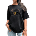 thumbnail image 1 of Washed Trendy Gold Pattern Hello 2026 Theme Graphic Tee T Shirt Tops Suitable Short Sleeve Round Neck Black S-2XL Plus Size, 1 of 5