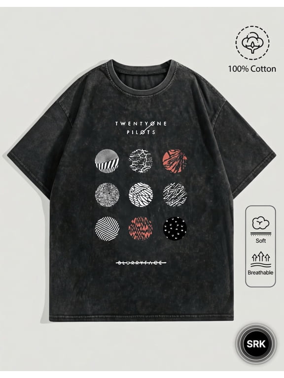 Washed Twenty One Pilots Album Art Graphic Vintage Oversized Grunge Y2K Short Sleeve Crewneck Cotton Unisex Men's Women's Tee Shirt