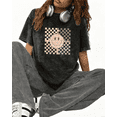 thumbnail image 1 of Washed Vintage Checker Smiley Graphic Cotton Tee T-Shirt Top Print Short Sleeve Round Neck Black S-2XL Plus Size, 1 of 5