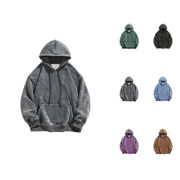 Washed Vintage Hoodies for Men 2025 Long Sleeve Plain Basic Hooded Sweatshirt with Pocket Pullover Hoodie Mens Hoodies