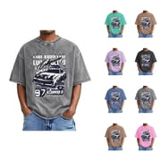 Washed Vintage T Shirts for Men 2026 Summer Casual Short Sleeve Crewneck Los Angeles Car Racing Graphic Tees