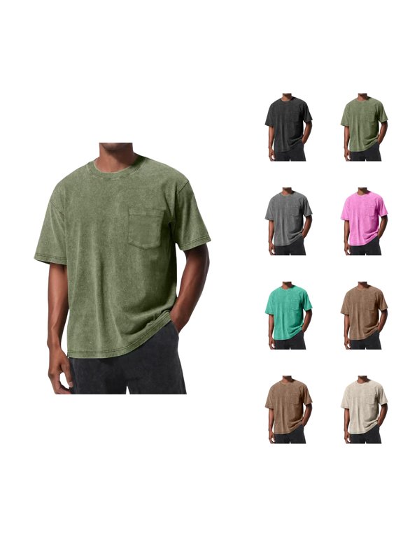 Washed Vintage T Shirts for Men 2026 Summer Casual Short Sleeve Crewneck Plain Tee Shirt