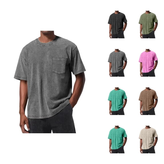Washed Vintage T Shirts for Men 2026 Summer Casual Short Sleeve Crewneck Plain Tee Shirt