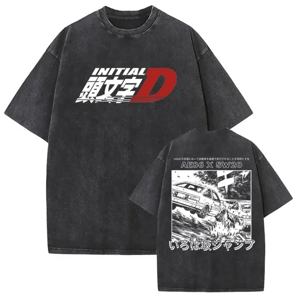 Washed Vintage Unisex Initial D Fujiwara Takumi Anime Manga Graphic Tee - Oversized Streetwear Cotton Shirt