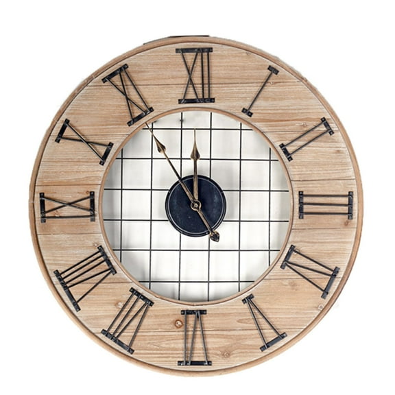 Washed White And Brown Wood And Metal Wall Clock