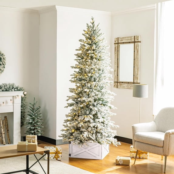 Washed White Wooden Tree Collar Tree Stand Cover Christmas Tree Skirt Tree Box, 22" L