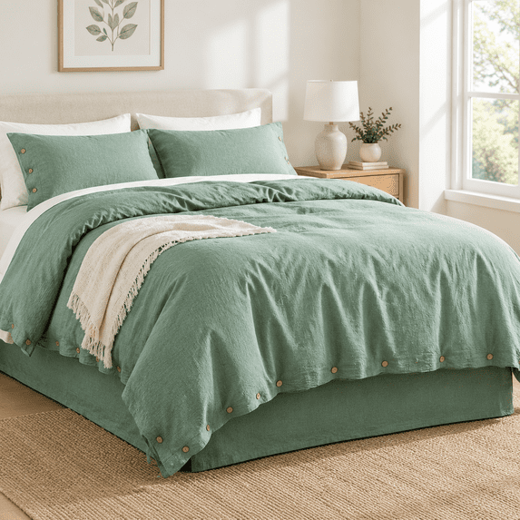 Washedton Green Duvet Cover Queen Linen-like - Walmart.com