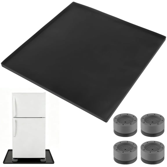 27x 27x 0.8 Inch Fridge Silicone Mat With 4 Base Raisers,Waterproof Drip Tray, Non Slip Appliance Floor Protector Pad, Raised Edge Design for Washer Refrigerator Kitchen Use