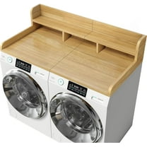 Washer Dryer Countertop, 2-Tier Laundry Countertop with Edge Rails, 54" Width * 27.5” Depth Washer and Dryer Covers for The Top for Laundry Room Organization, Large Space Laundry Topper, Natural Wood