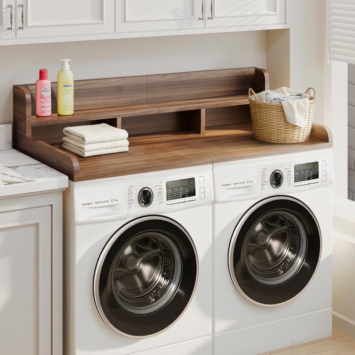 Washer Dryer Countertop 2 Tier Laundry Storage Organizer 54 Inch Wood Topper DW