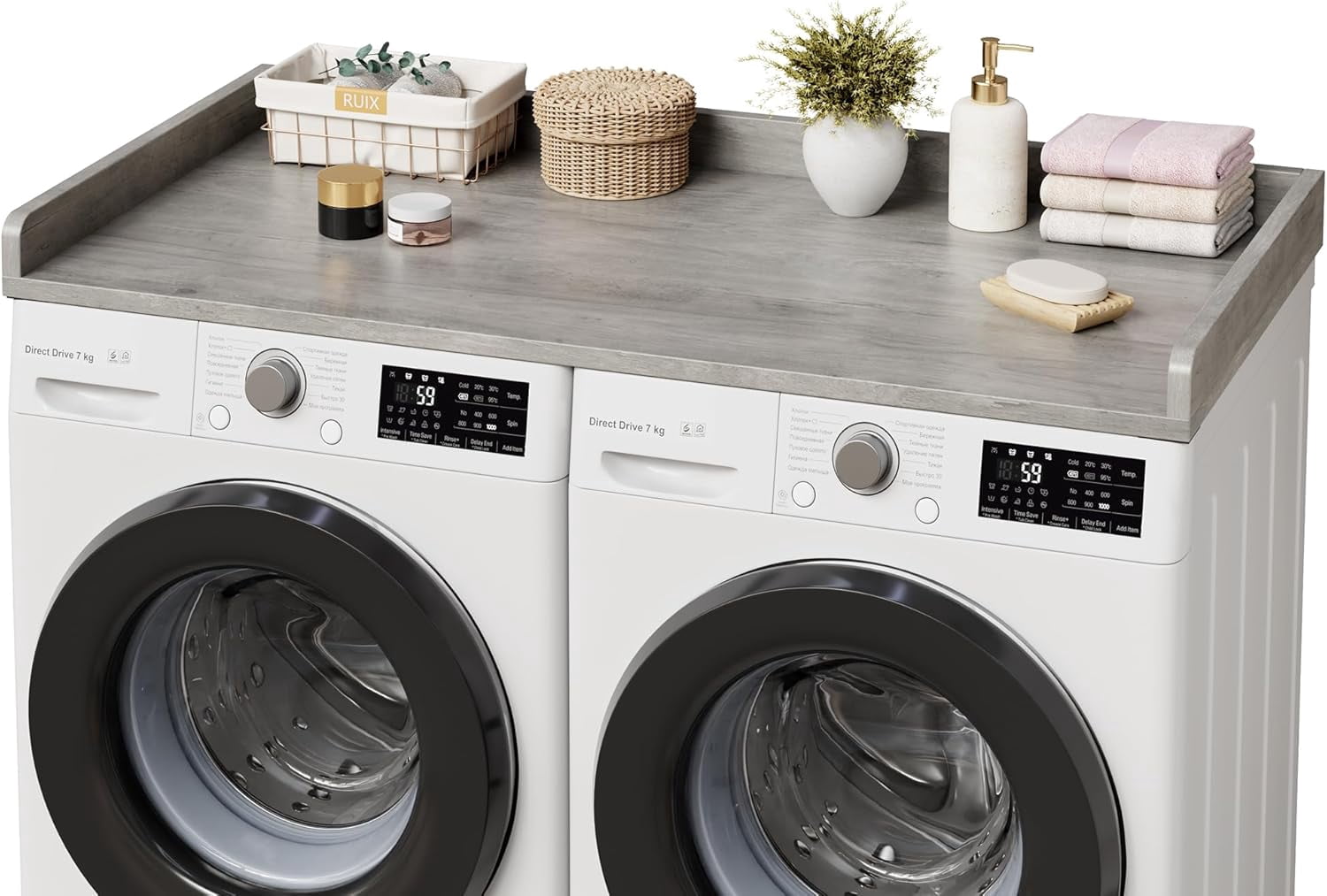 Washer Dryer Countertop, 54.3" x 27.6" Wooden Laundry Countertop with Edge Rails, Washer and Dryer Topper for Laundry Room Organization and Storage