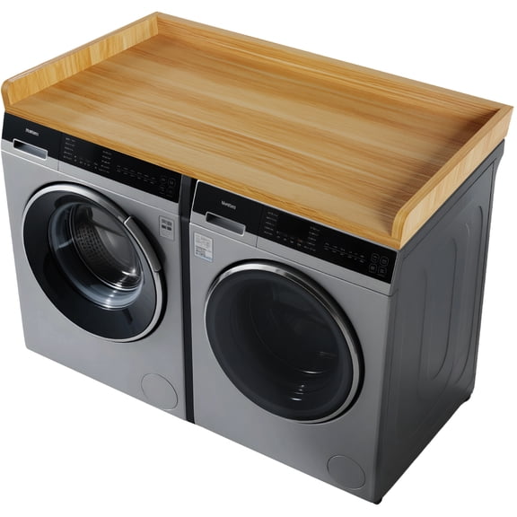 Washer Dryer Countertop, 54" Width x 27.5" Depth Wood Laundry Topper with Edge & Non-Slip Pads for Laundry Room Organization Storage & Clothes Folding, Oak