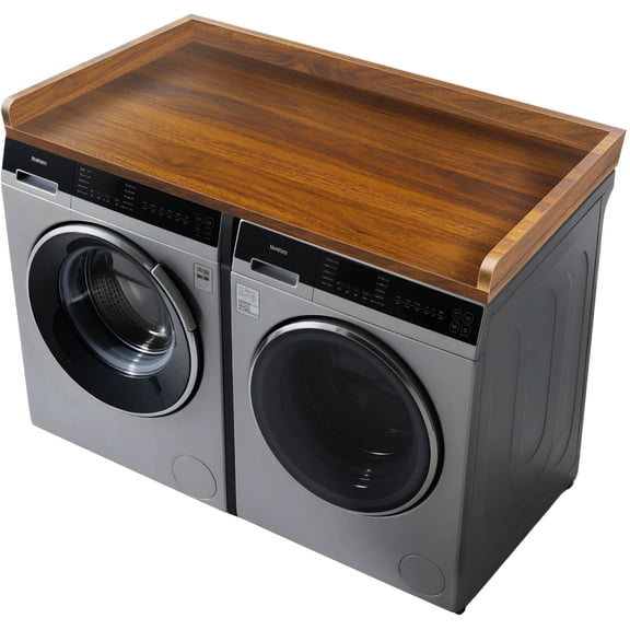 Washer Dryer Countertop, 54" Width x 27.5" Depth Wood Laundry Topper with Edge & Non-Slip Pads for Laundry Room Organization Storage & Clothes Folding, Walnut