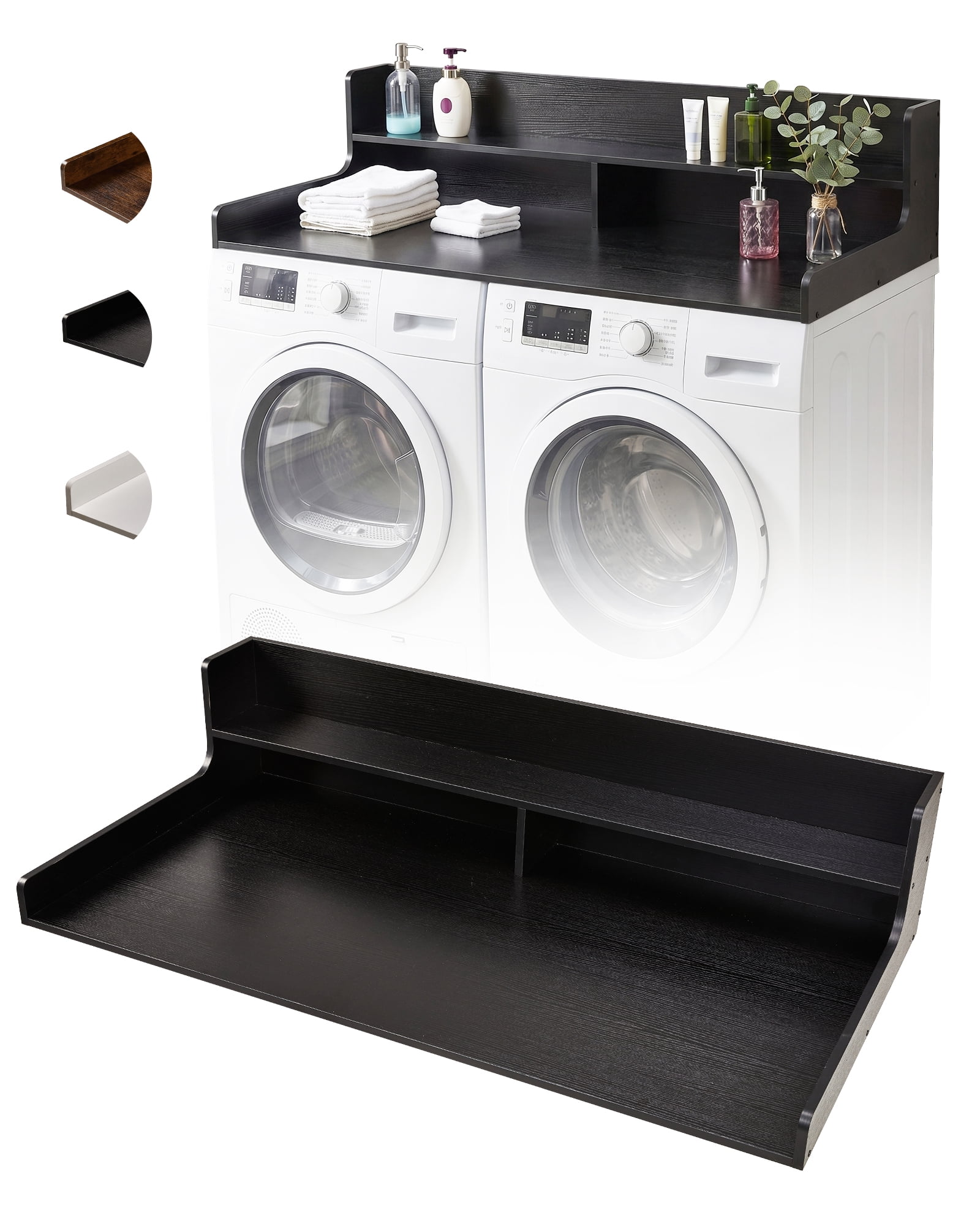 Washer Dryer Countertop, 54"x 27.5" Heavy Duty MDF Laundry Room Wood Shelf Topper, 12" Edge Rails Non Slip Pads Clothes Folding Station for Laundry Room Storage and Organization - Black