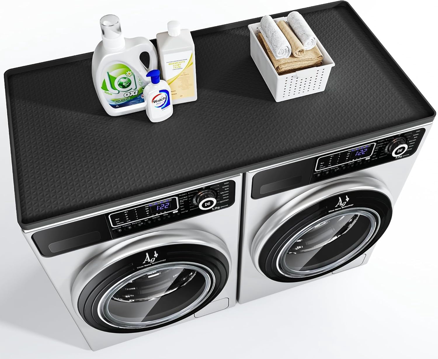 Washer Dryer Countertop, 54" x 27.5" Large Washer and Dryer Covers for The Top, Non-Slip Waterproof Silicone Dryer Top Protector Mat, Washer Dryer Topper for Laundry Room Kitchen Home（Black）