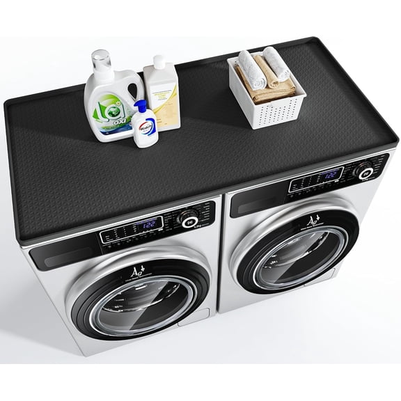 Washer Dryer Countertop, 54" x 27.5" Large Washer and Dryer Covers for The Top, Non-Slip Waterproof Silicone Dryer Top Protector Mat, Washer Dryer Topper for Laundry Room Kitchen Home（Black）