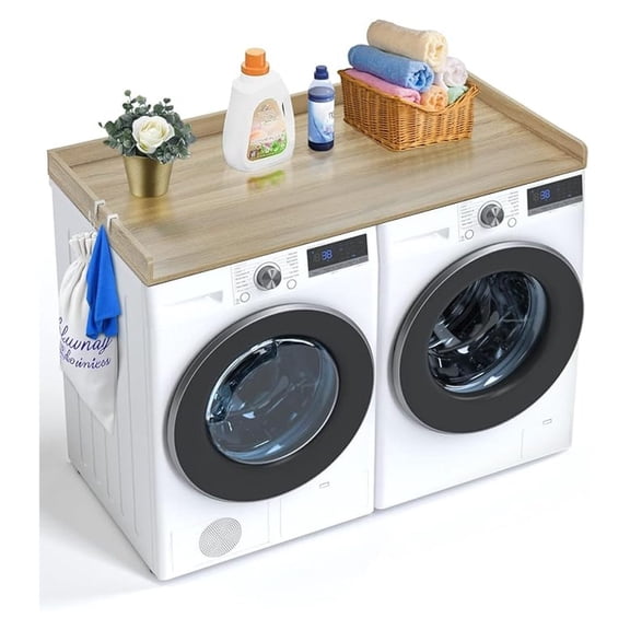 Washer Dryer Countertop, 54" x 27" Wooden Washer and Dryer Countertop with 2 , Laundry Machine Covers for The Top with Anti-Slip Pads, for Laundry Room Organization and Storage, White