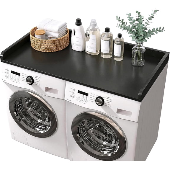 Washer Dryer Countertop, 54"x27.5" Wood Laundry Topper with Edge, Washing Machine Counter Top Storage Shelf for Room Organization (Black)