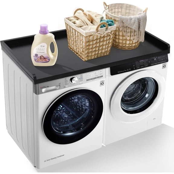 Washer Dryer Countertop, Hard Wood Laundry Topper with Anti Static Coating, Edge Rails