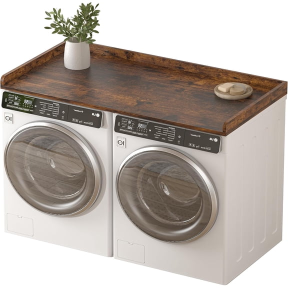 Washer Dryer Countertop,Laundry Countertop with Edge Rails,27.5" Depth x 54" Wood Countertop For Washer and Dryer,Laundry Machine Topper for Laundry Room Organization and Storage(Rustic Brown)