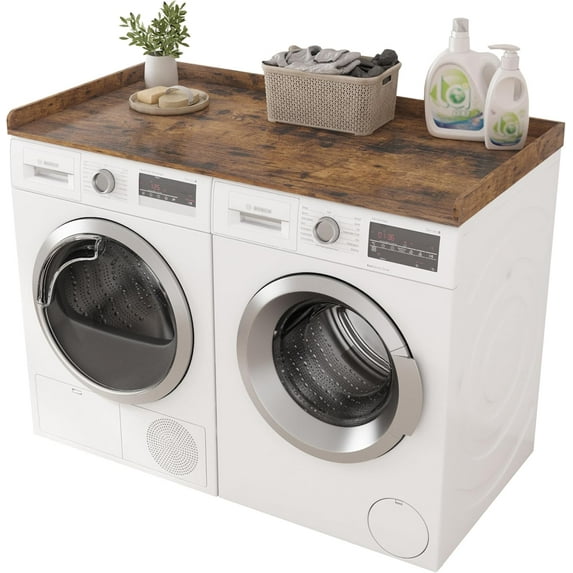 Washer Dryer Countertop,Laundry Countertop with Edge Rails,27.5" Depth x 54" Wood Countertop For Washer and Dryer,Laundry Machine Topper for Laundry Room Organization and Storage(Rustic Brown)