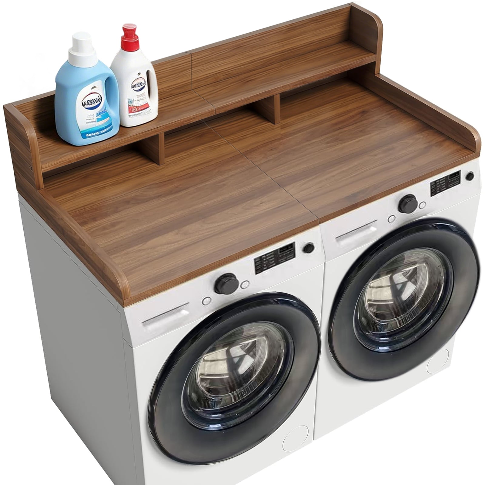 Washer Dryer Countertop with Non-slip Pads, Laundry Wood Shelf Topper with Edge, 54" Width x 27.5" Depth Double Layer Organizer for Washer and Dryer Laundry Hamper Counter Storage Organization (DW)