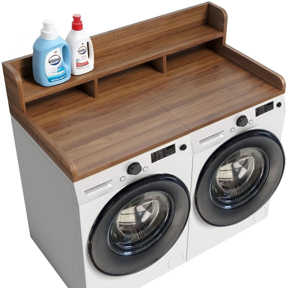 Washer Dryer Countertop with Non-slip Pads, Laundry Wood Shelf Topper with Edge, 54" Width x 27.5" Depth Double Layer Organizer for Washer and Dryer Laundry Hamper Counter Storage Organization (DW)