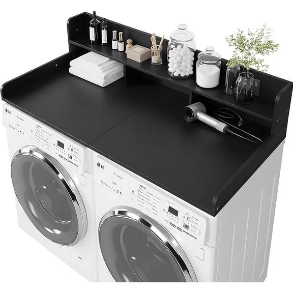 Washer Dryer Countertop with Shelf Laundry Countertop Over Washer and Dryer ; x ; Wooden Table for Folding Clos for Laundry Room Organization and Storage (Walnu