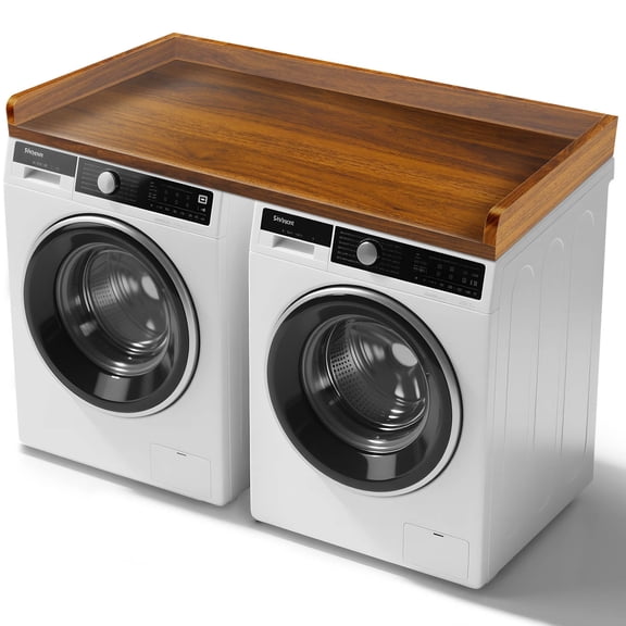 Washer Dryer Countertop - Solid Wood Laundry Topper with Anti-Slip Mat, 54" Width Waterproof Laundry Room Organization, Light & Save Space, Oak