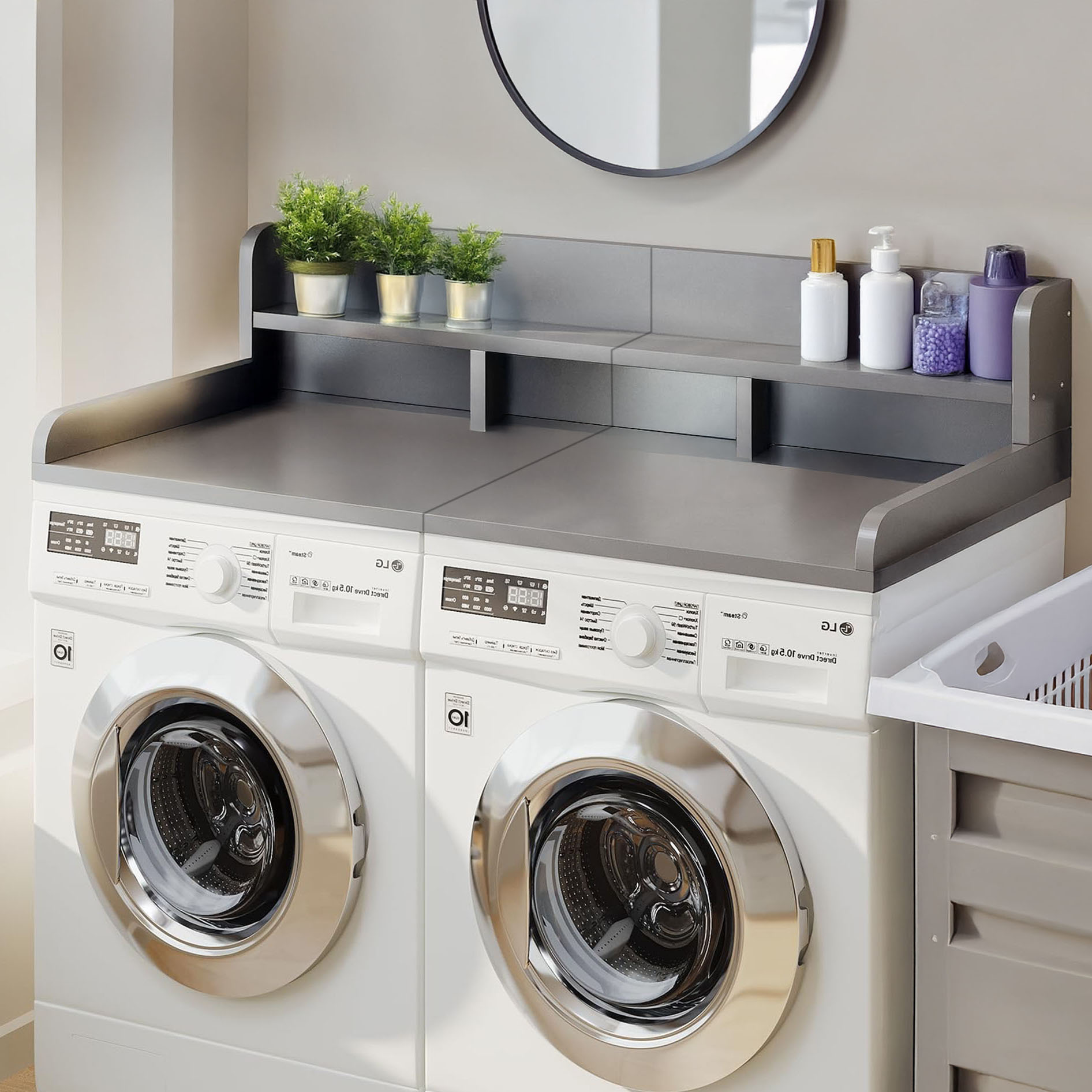Washer Dryer Countertop With Non-Slip Pads, Wood Laundry Shelf Topper 54" Width x 27.5" Depth Organizer Solution
