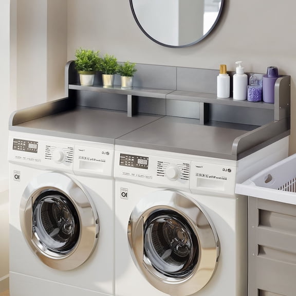 Washer Dryer Countertop With Non-Slip Pads, Wood Laundry Shelf Topper 54" Width x 27.5" Depth Organizer Solution
