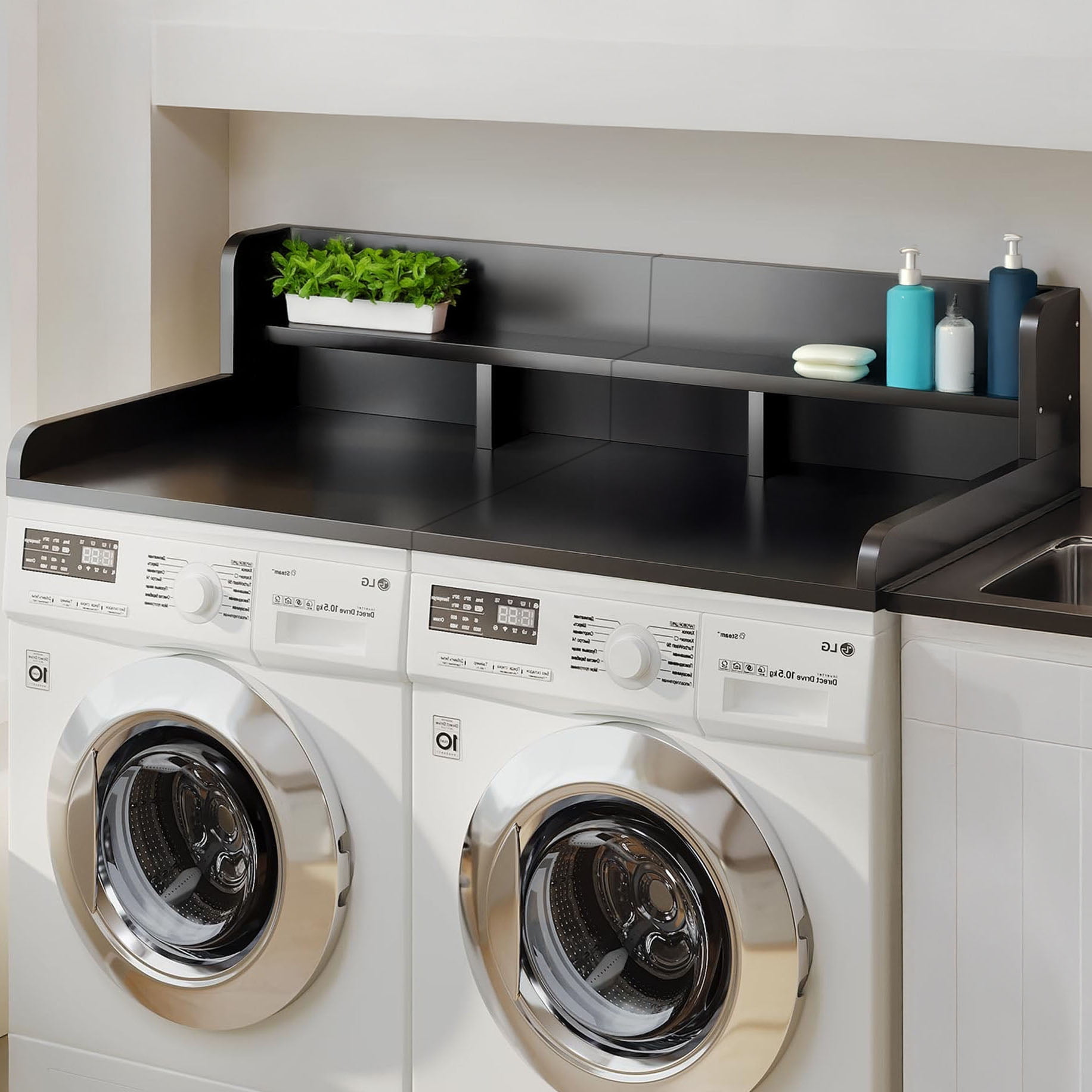 Washer Dryer Countertop With Non-Slip Pads, Wood Laundry Shelf Topper 54" Width x 27.5" Depth Organizer Solution