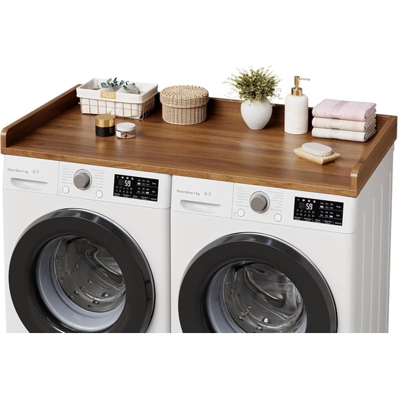 Washer Dryer Countertop, laundry topper with Edge and Non-Slip Pad for Washer Dryer Laundry Hamper Counter Storage Organization 54"x27.5" ,Brown
