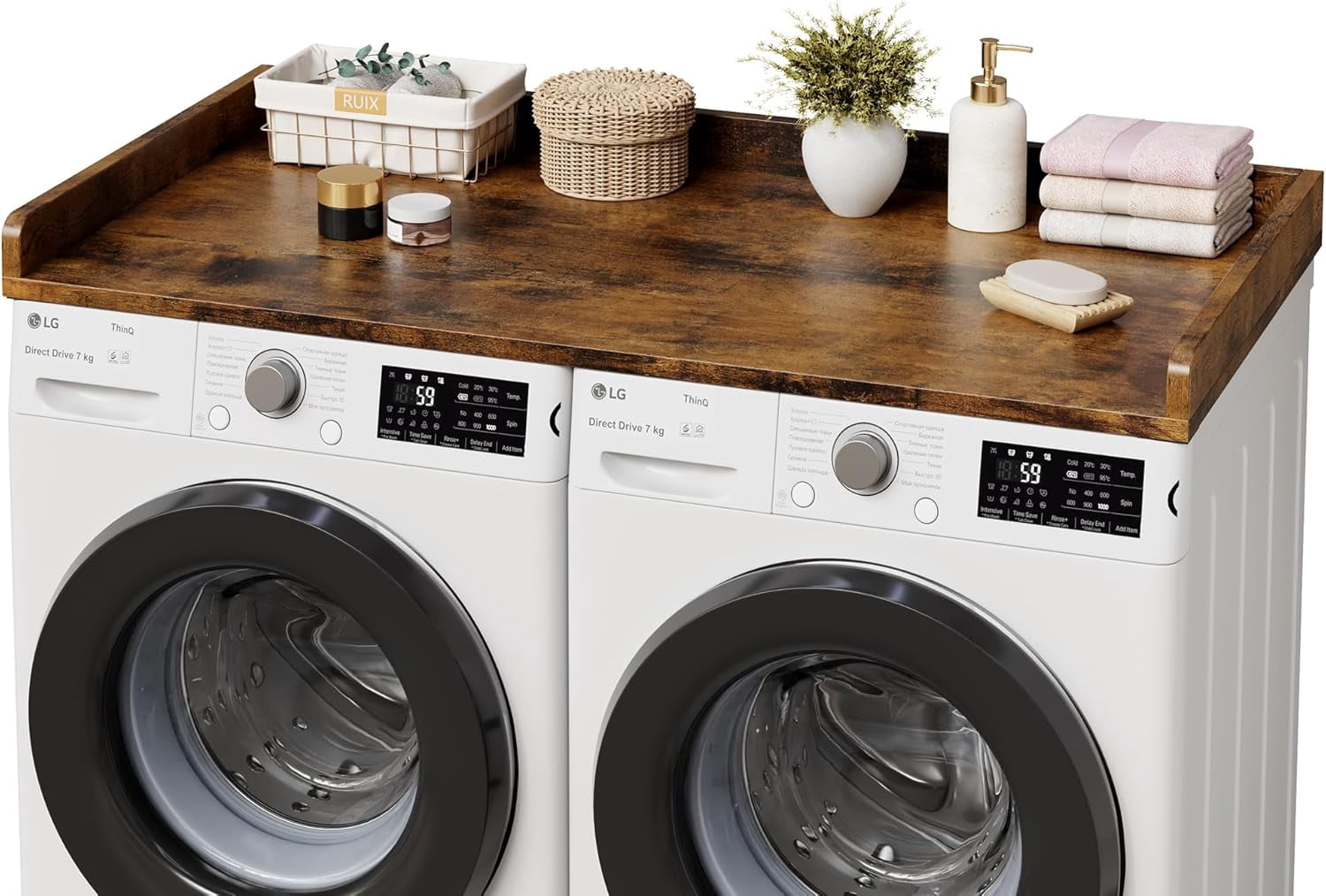 Washer Dryer Countertop, laundry topper with Edge and Non-Slip Pad for Washer Dryer Laundry Hamper Counter Storage Organization 54"x27.5" Retro