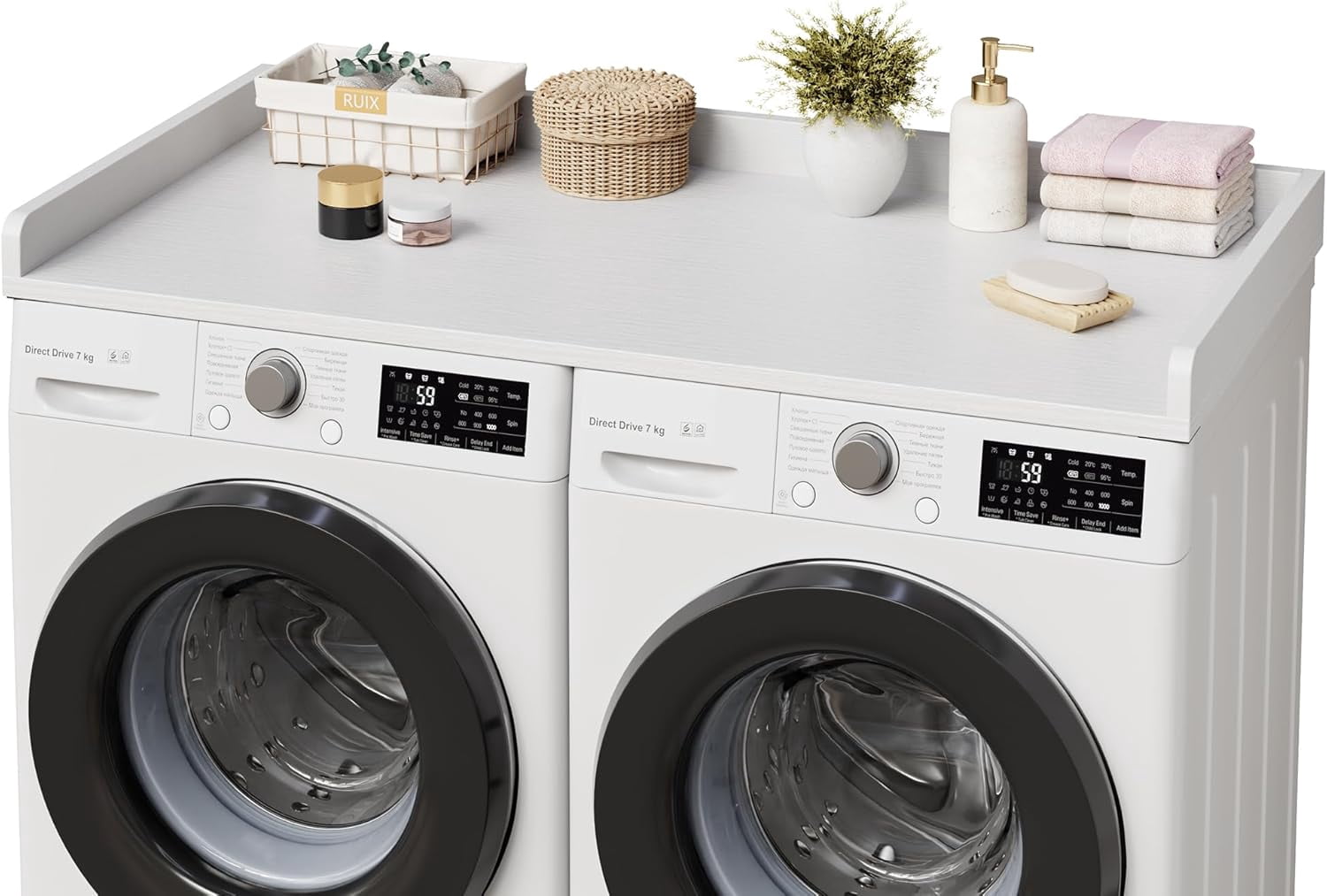 Washer Dryer Countertop, laundry topper with Edge and Non-Slip Pad for Washer Dryer Laundry Hamper Counter Storage Organization 54"x27.5" ，White