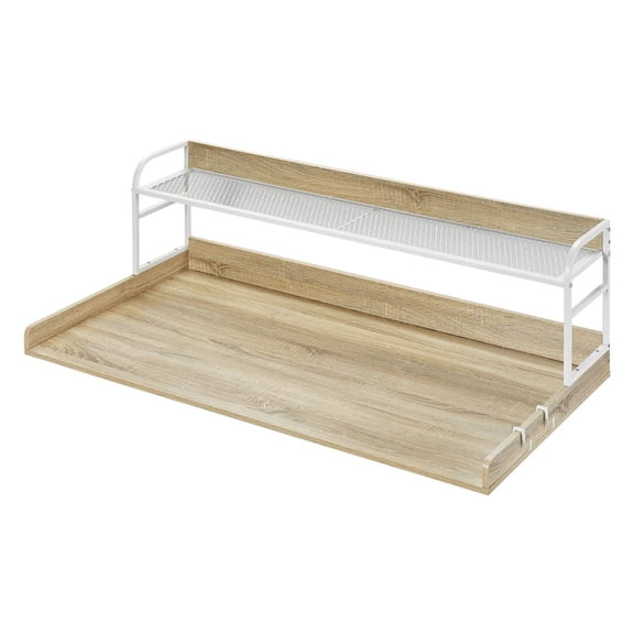 Washer Dryer Countertop with Shelf, 27" Depth x 54" Width Laundry Countertop Wood Topper with Edge Rails & Non-Slip Pads Oak