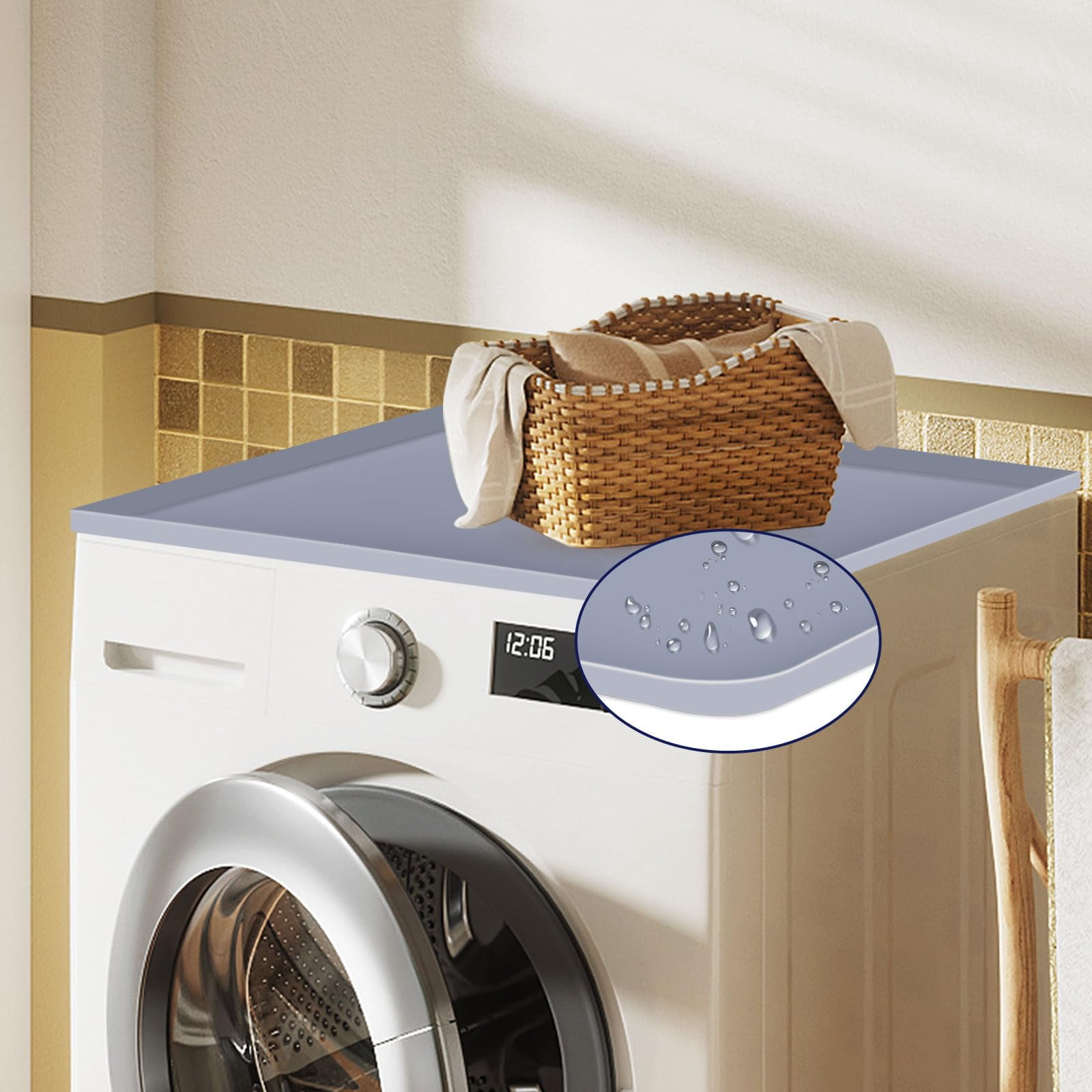 Washer and Dryer Covers for The Top, 23.6“ x 19.7" Washing Machine Top Protector, Protective Silicone Mat for Dryer Top, Washable Mat for Top of Washer or Dryer for Home Laundry Room, Grey