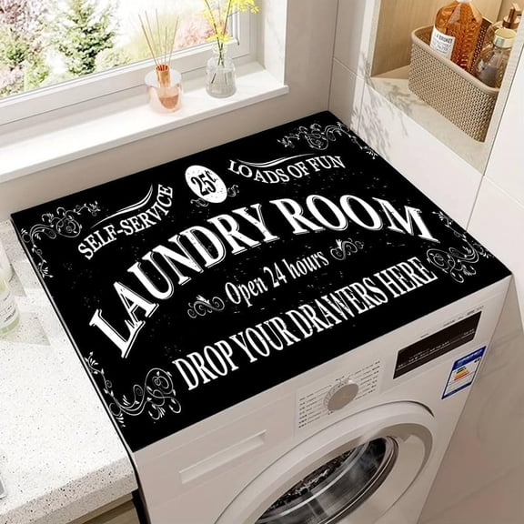 Washer and Dryer Covers for the Top,Non-slip Dryer Top Protector Mat,23.6" x 19.7" Dust-proof Washing Machine Cover, Washer Dryer Top Covers for Laundry Room Kitchen (black-07, 23.6" x 19.7")