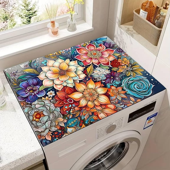 Washer and Dryer Covers for the Top,Non-slip Dryer Top Protector Mat,23.6" x 19.7" Dust-proof Washing Machine Cover, Washer Dryer Top Covers for Laundry Room Kitchen (black-07, 23.6" x 19.7")