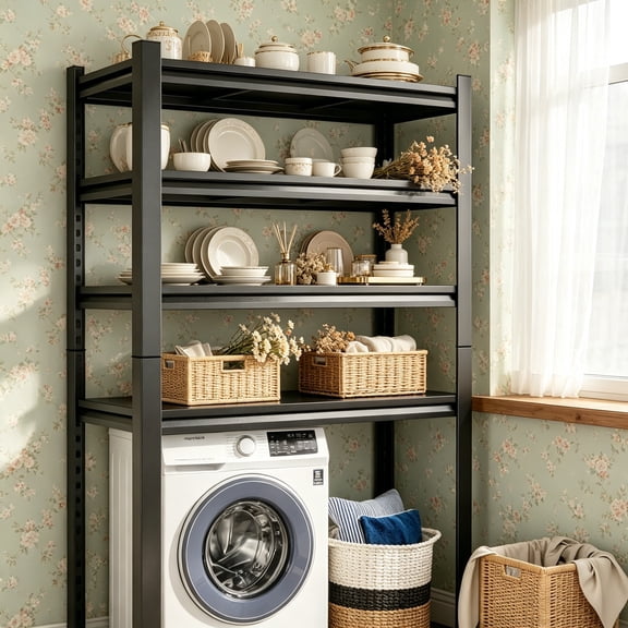 Over Washer and Dryer Shelves, 4-Tier Adjustable Metal Washing Machine Shelf, Sturdy and Spacious Laundry Room Organization and Storage Rack, 39.37"W x 17.72"D x 62.99"H, Black