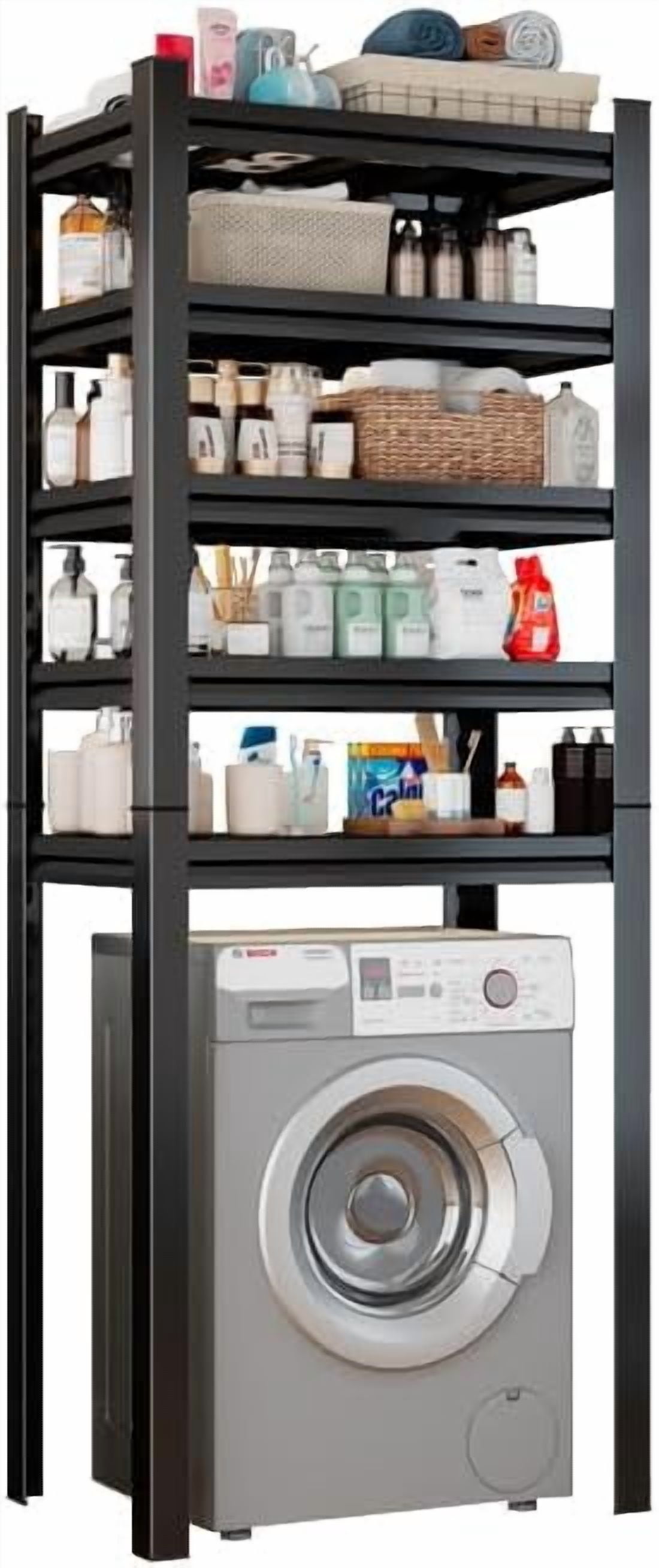 Over Washer and Dryer Shelves, 5 Tier Adjustable Metal Laundry Room Shelf, Sturdy and Spacious Organizer for Laundry Detergent, Supplies & More, 31.50’’W*15.75’’D*77.44’’H, Black