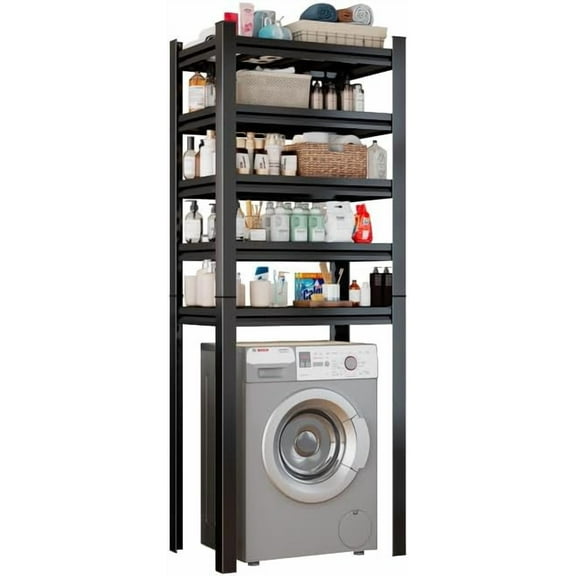 Over Washer and Dryer Shelves, 5 Tier Adjustable Metal Laundry Room Shelf, Sturdy and Spacious Organizer for Laundry Detergent, Supplies & More, 31.50’’W*15.75’’D*77.44’’H, Black