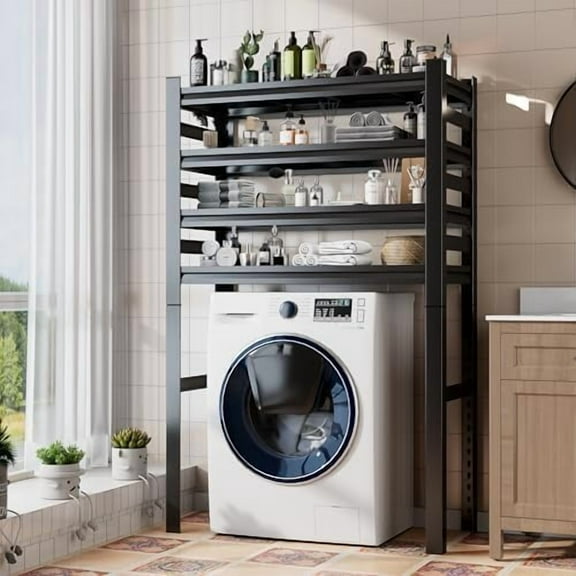 Over Washer and Dryer Shelves, 5 Tiers Laundry Room Storage and Organizer Standing Shelf, Metal Freestanding Clothes Drying Rack,35.4" W x 15.7" D x 72" H, Black