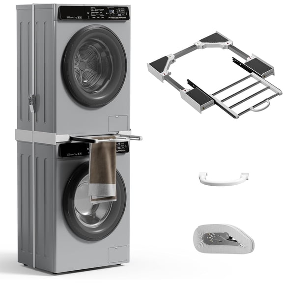 Washer Dryer Stacking Kit, Universal 29"/28"/27"/26"/25"/24"Washer and Dryer Stackable with Pull-out Drying Rack, Small Space Saving Solution Stacking Kit with Ratchet Strap