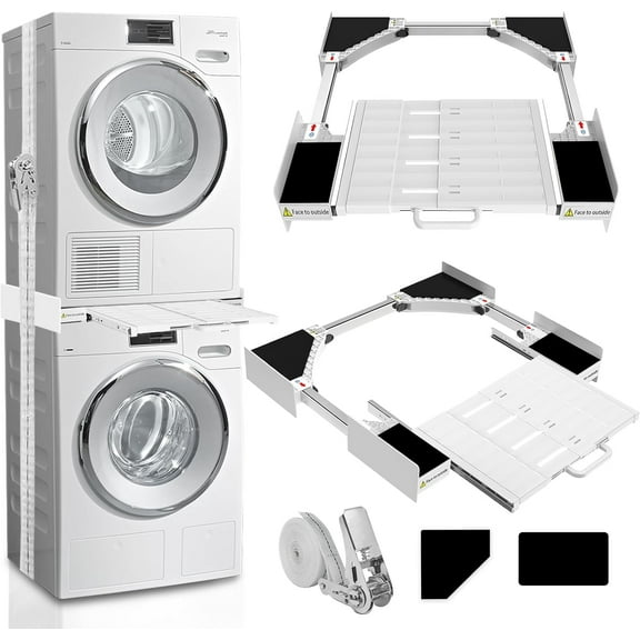 Washer Dryer Stacking Kit, Universal Washer Dryer Stacking Kit with Pull-Out Sliding Plate, Adjustable 29"-21" Stacking Kit for Washer and Dryer with Ratchet Strap
